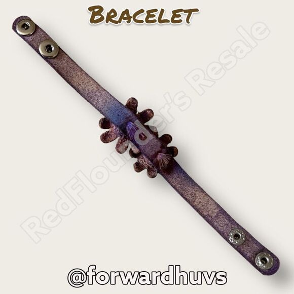 Bundle Sale 3 for $15 | Floral Purple Leather | Snap Bracelet - Picture 8 of 10